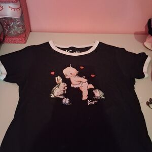 Black Ringer Tee with Cute Baby Graphic - Kids